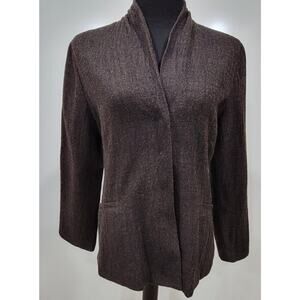 Eileen Fisher Small Wool Pleated Fitted Blazer Cardigan Minimalist Sophisticated